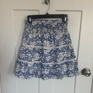 J. Crew Blue and White Flowered Smocked Skirt